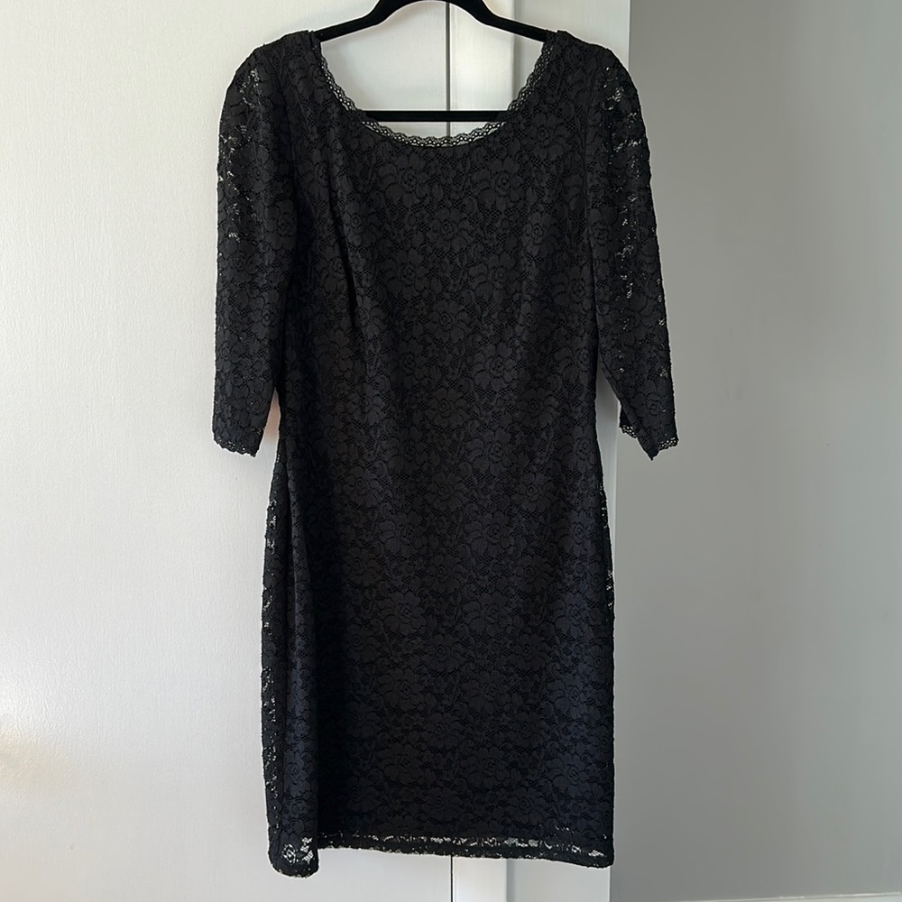 New black lace 3/4 sleeve dress - perfect for weddings and holiday parties!
